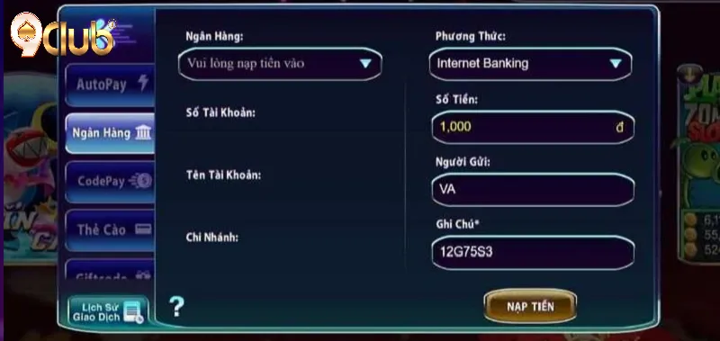 Hướng dẫn nạp tiền 9Club